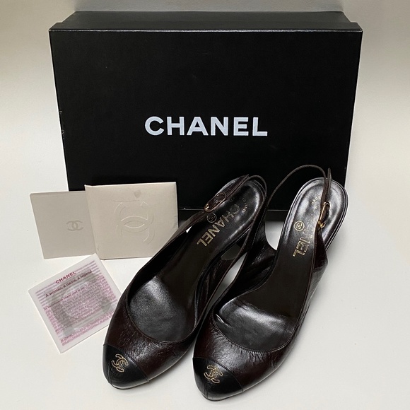 CHANEL Authentic CC Slingback Pumps Sz US 8.5